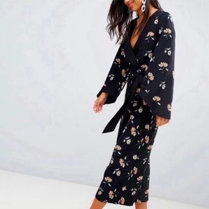 NWT ASOS Black Floral Kimono Jumpsuit